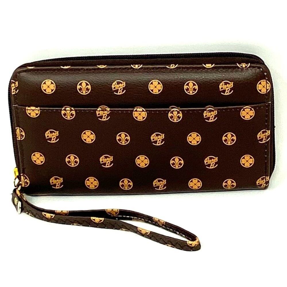 BRAND NEW Brown Floral Fleur di Lis Print WALLET ~ NWOT Designer Luxury Wristlet
